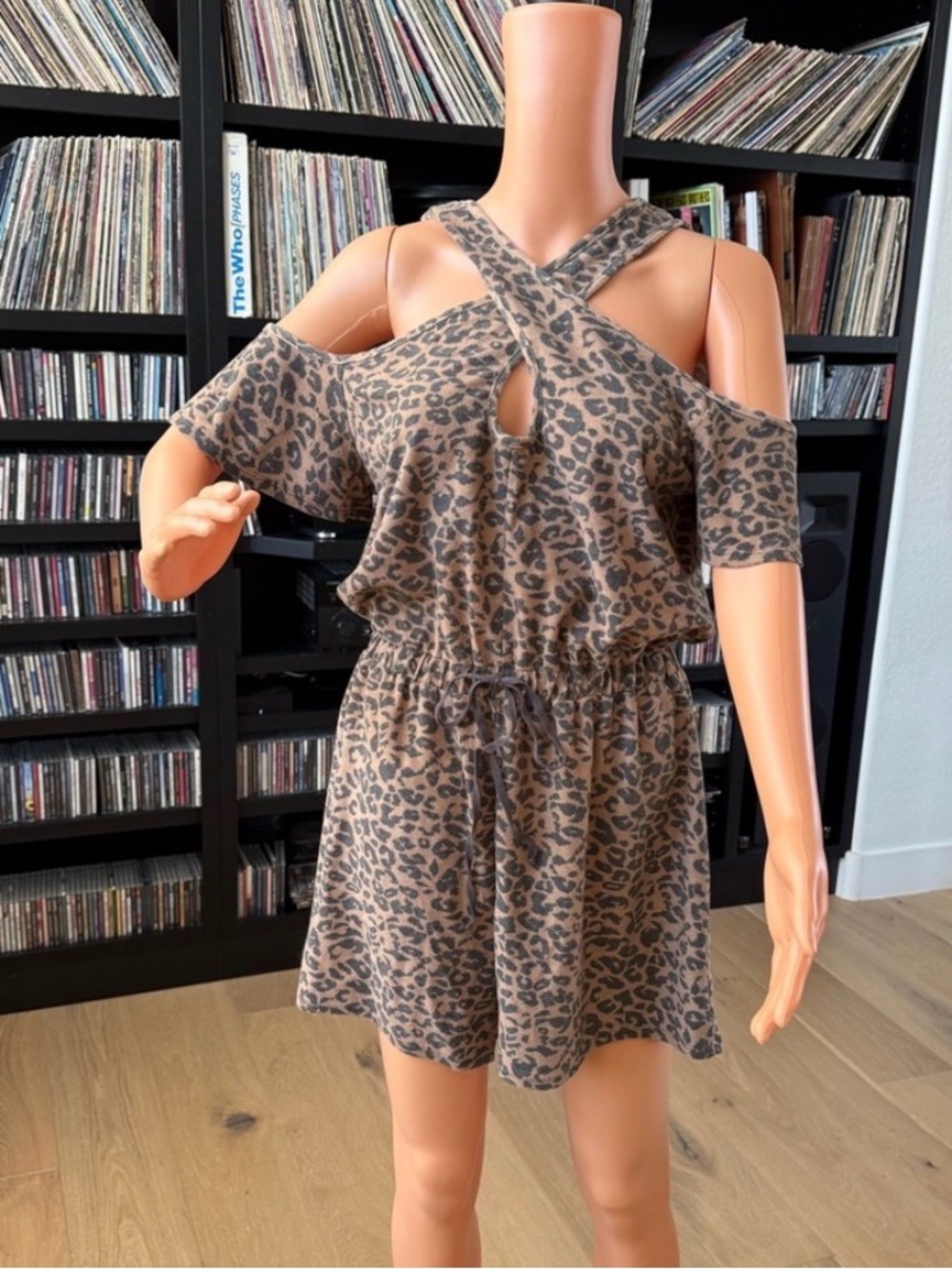 Leopard Print Cold-Shoulder Crossneck Romper from Venus animal print